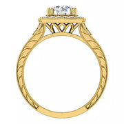 Ilana - Vintage Inspired 18K Yellow Gold Cushion Halo Round Diamond Engagement Ring