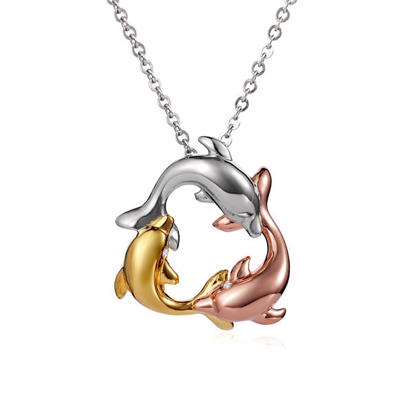 14K Tri-Color Dolphin Pendant