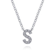 14K White Gold Diamond S Initial Pendant Necklace