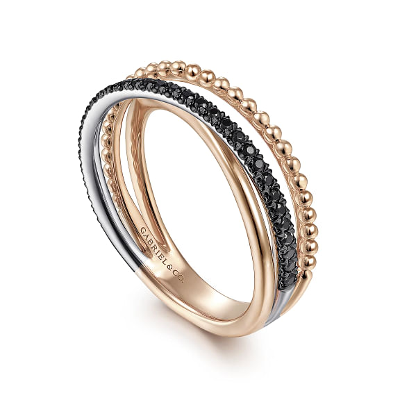 14K White-Rose Gold Black Diamond Bujukan Ring