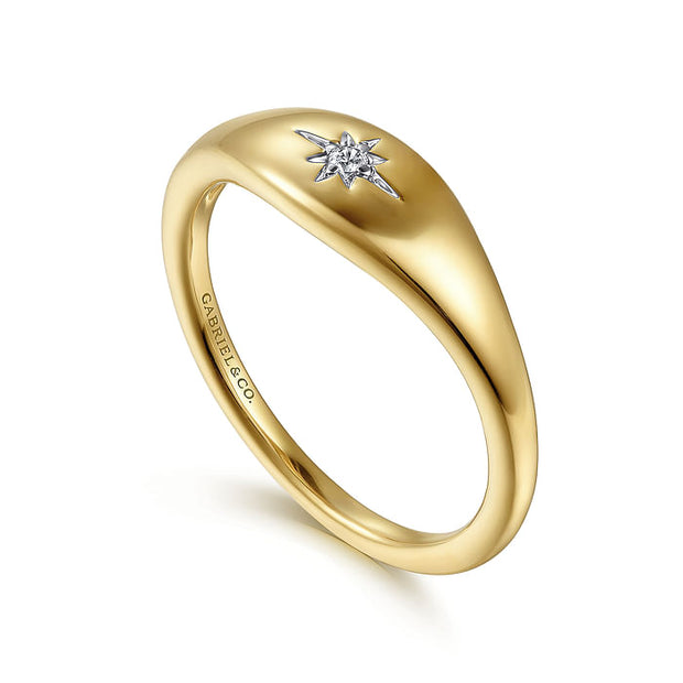 14K Yellow Gold Diamond Starburst Signet Ring