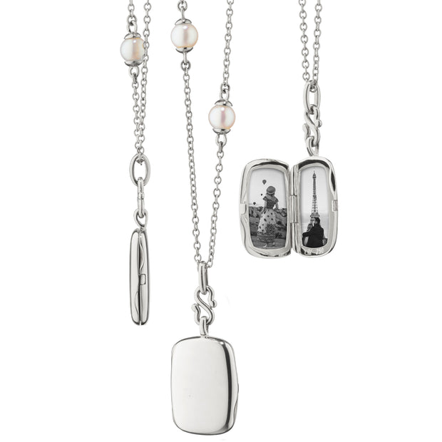 Monica Rich Kosann Slim "Britt" Sterling Silver Locket Necklace on Pearl Chain - 2024 Christmas Catalog Pg. 16