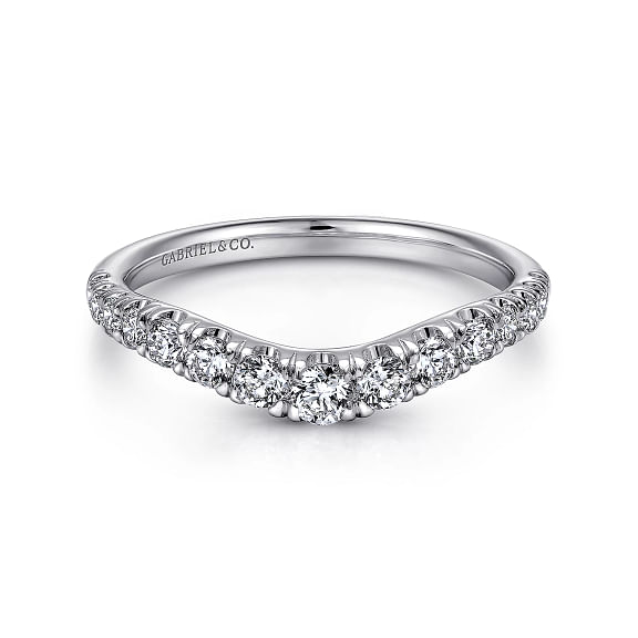 Annecy - Curved 14K White Gold French Pave Set Diamond Wedding Band - 0.5 ct