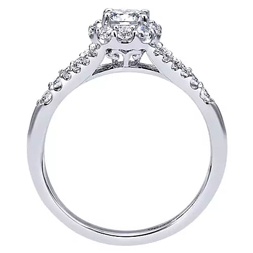 Farida - 14K White Gold Round Halo Complete Diamond Engagement Ring