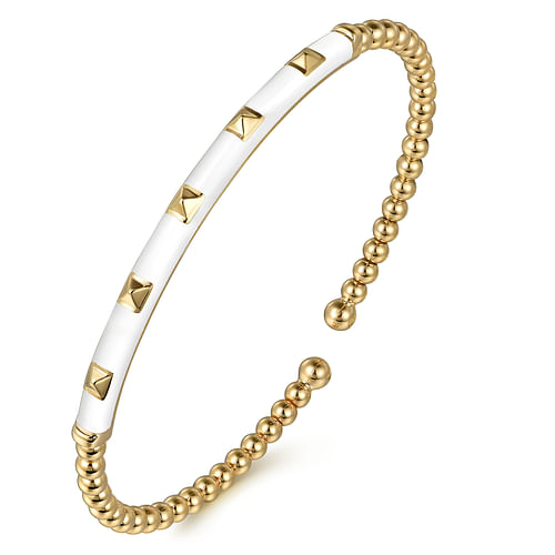 14K Yellow Gold Bujukan Beads and Pyramid Split Bangle with White Enamel - 2024 Christmas Catalog Pg. 3