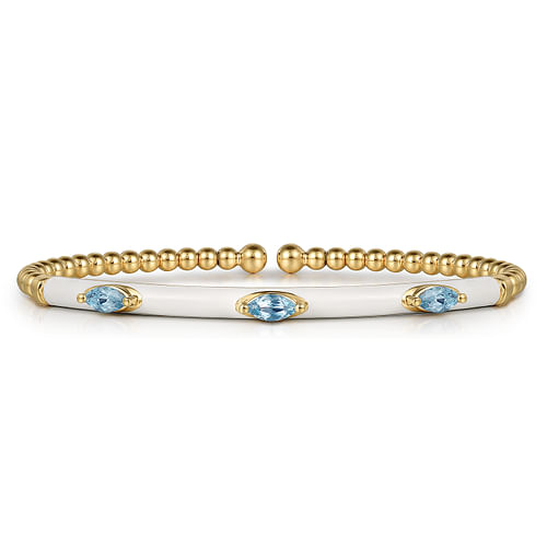 14K Yellow Gold Bujukan Blue Topaz Split Bangle with White Enamel - 2024 Christmas Catalog Pg. 3