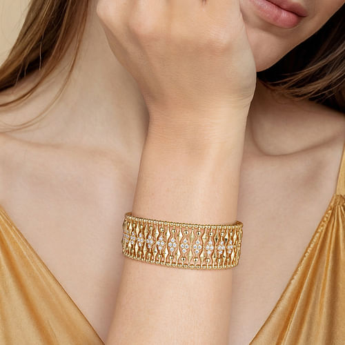 14K Yellow Gold Diamond and Bujukan Beads Cuff Bangle Bracelet - 2024 Christmas Catalog Pg. 3