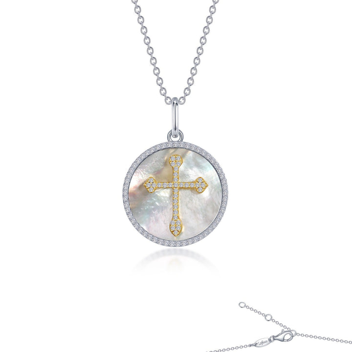 Cross on Mother of Pearl Disc Necklace