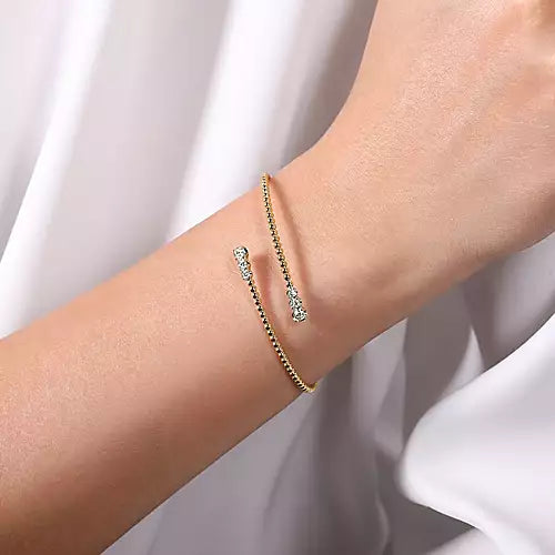 Page 4 - 14K Yellow Gold Bujukan Bead Bypass Bangle with Graduating Diamond Caps