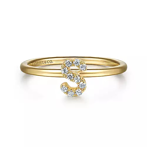 Page 4 - 14K Yellow Gold Pavé Diamond Uppercase S Initial Ring