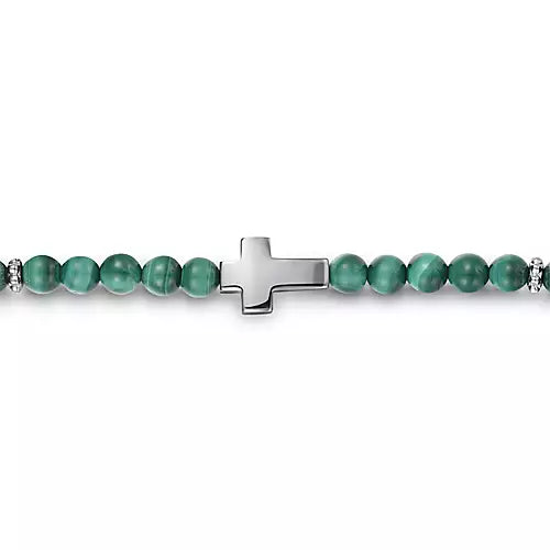 Page 5 - Sterling Silver Cross Bracelet with Malachite Beads