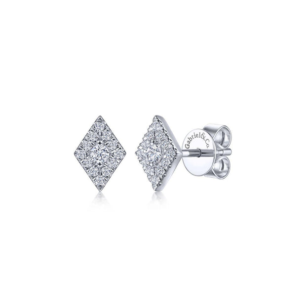 14K White Gold Diamond Rhombus Stud Earrings