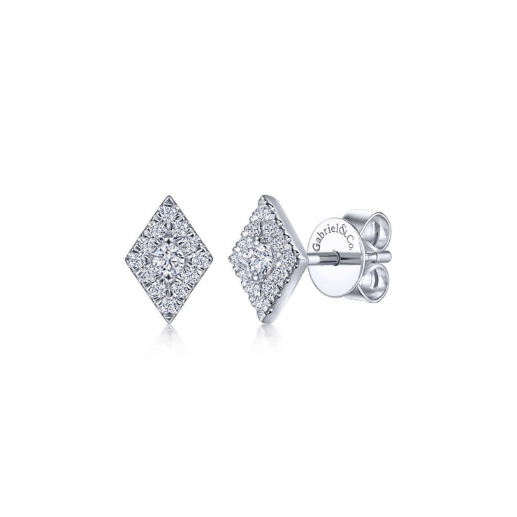 14K White Gold Diamond Rhombus Stud Earrings