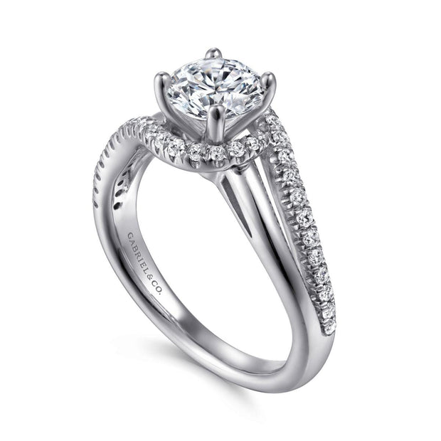14K White Gold Round Halo Diamond Engagement Ring