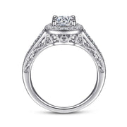 Vintage Inspired 14K White Gold Cushion Halo Round Diamond Engagement Ring