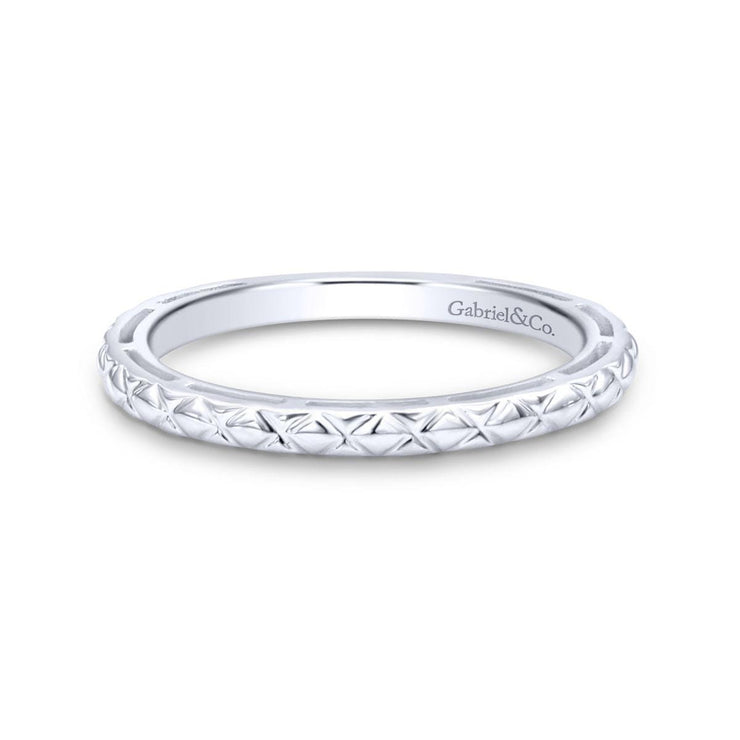 14K White Gold Quilted Pattern Stackable  Ring