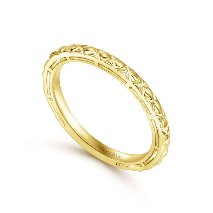 14K Yellow Gold Quilted Pattern Stackable  Ring