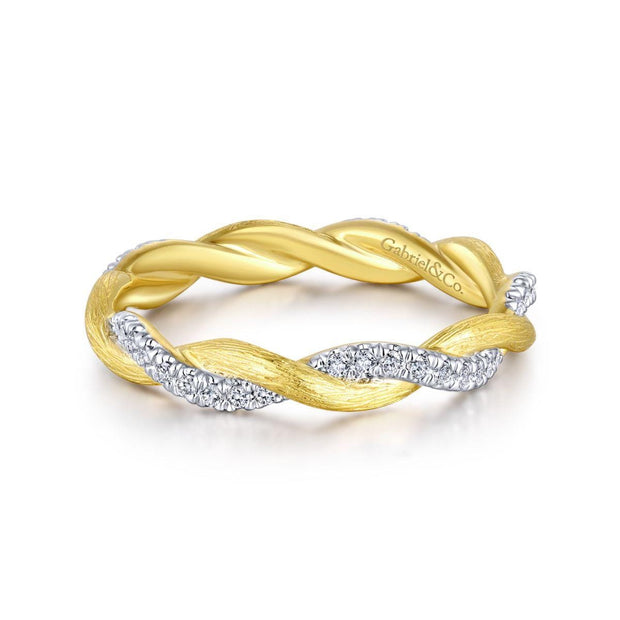 14K Yellow Gold Twisted Diamond Stackable Ring