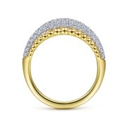 14K White-Yellow Gold Diamond Pavé and Bujukan Bead Ring