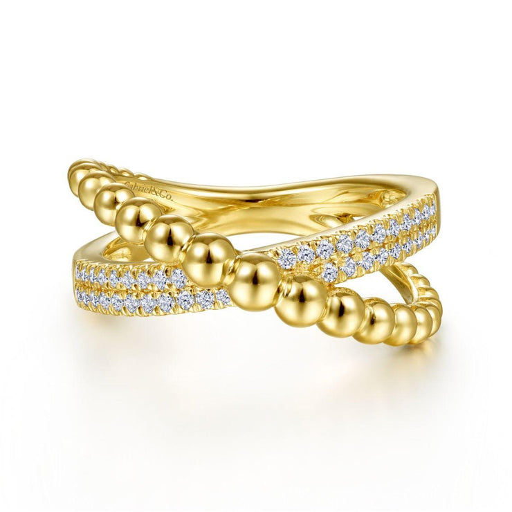14K Yellow Gold Criss Cross Diamond Bujukan Ring