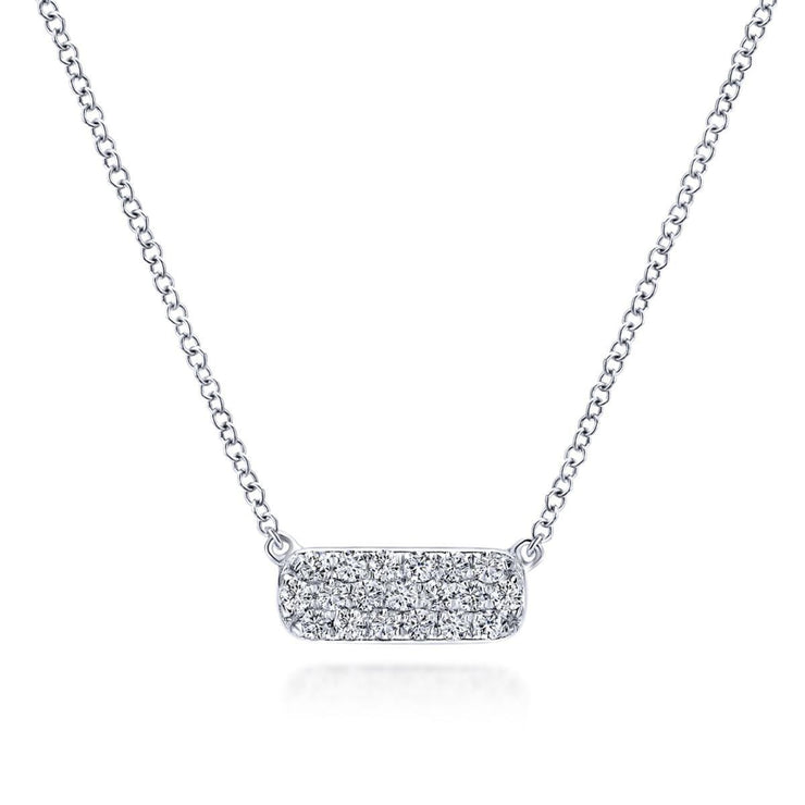 14K White Gold Rectangular Diamond Pendant Necklace