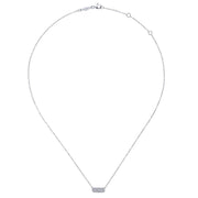 14K White Gold Rectangular Diamond Pendant Necklace