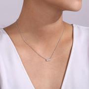 14K White Gold Rectangular Diamond Pendant Necklace