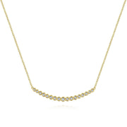 14K Yellow Gold Curved Bar Necklace with Bezel Set Round Diamonds