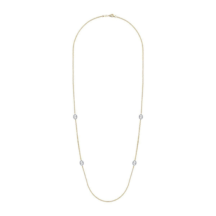 28" 14K Yellow-White Gold Oval Diamond Link Station Necklace