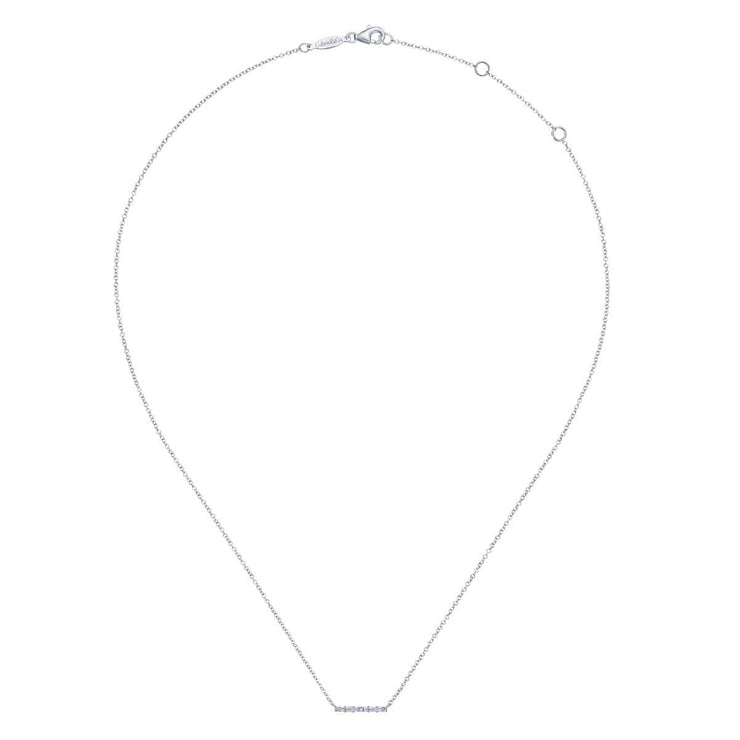 14K White Gold Baguette and Round Diamond Bar Necklace